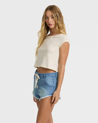 Beach Dreamin Denim Shorts - Faded Indigo Fray