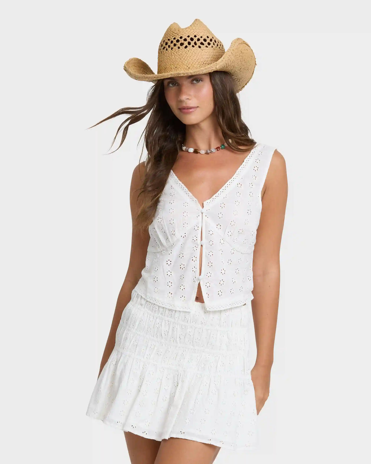 Eyelet Forever Tank Top - Salt Crystal