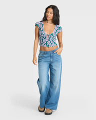 Crush On You Short Sleeve Crepe Shirt - Deep Lagoon