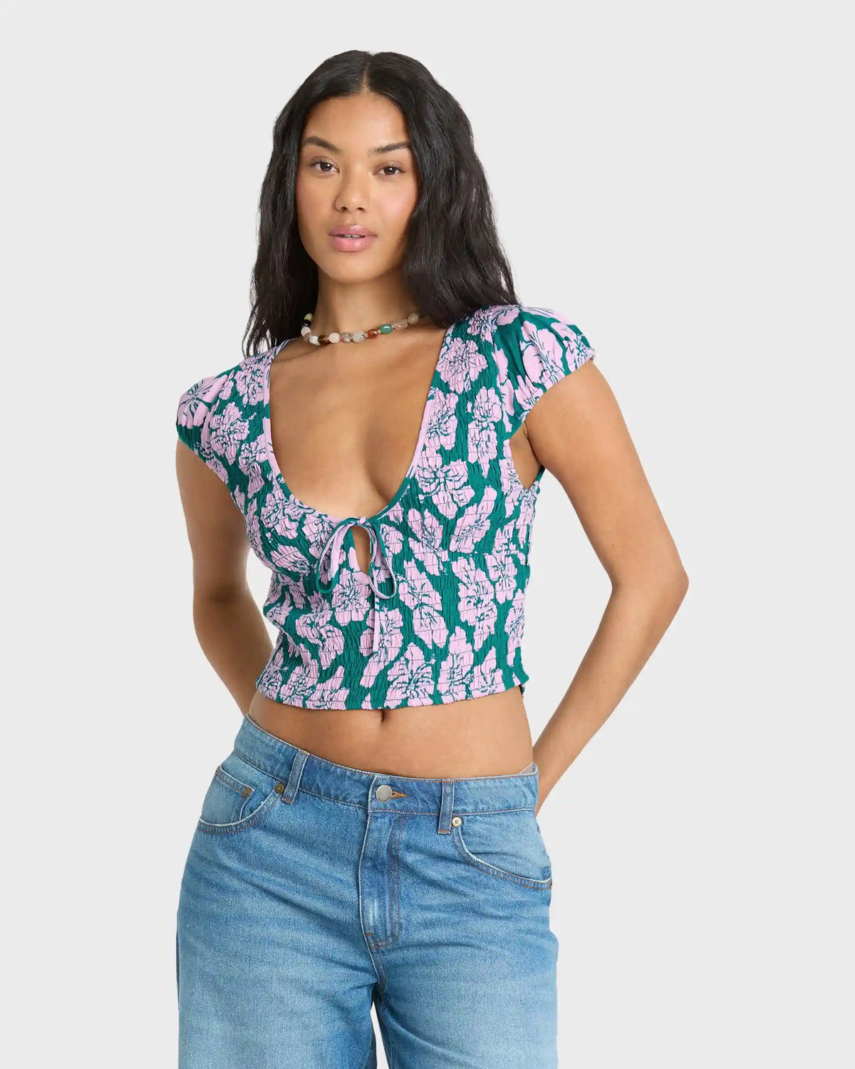 Crush On You Short Sleeve Crepe Shirt - Deep Lagoon