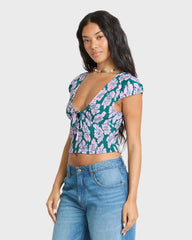 Crush On You Short Sleeve Crepe Shirt - Deep Lagoon