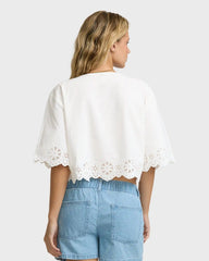 Light And Airy Short Sleeve Cotton Blouse - Salt Crystal