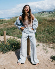 Jade Saltwashed Elastic Waist Pants - Blue Mist